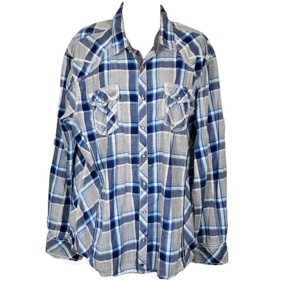 Buckle Black Blue Plaid Embroidered Detail Long Sleeve Button Down SZ XL - Picture 1 of 9